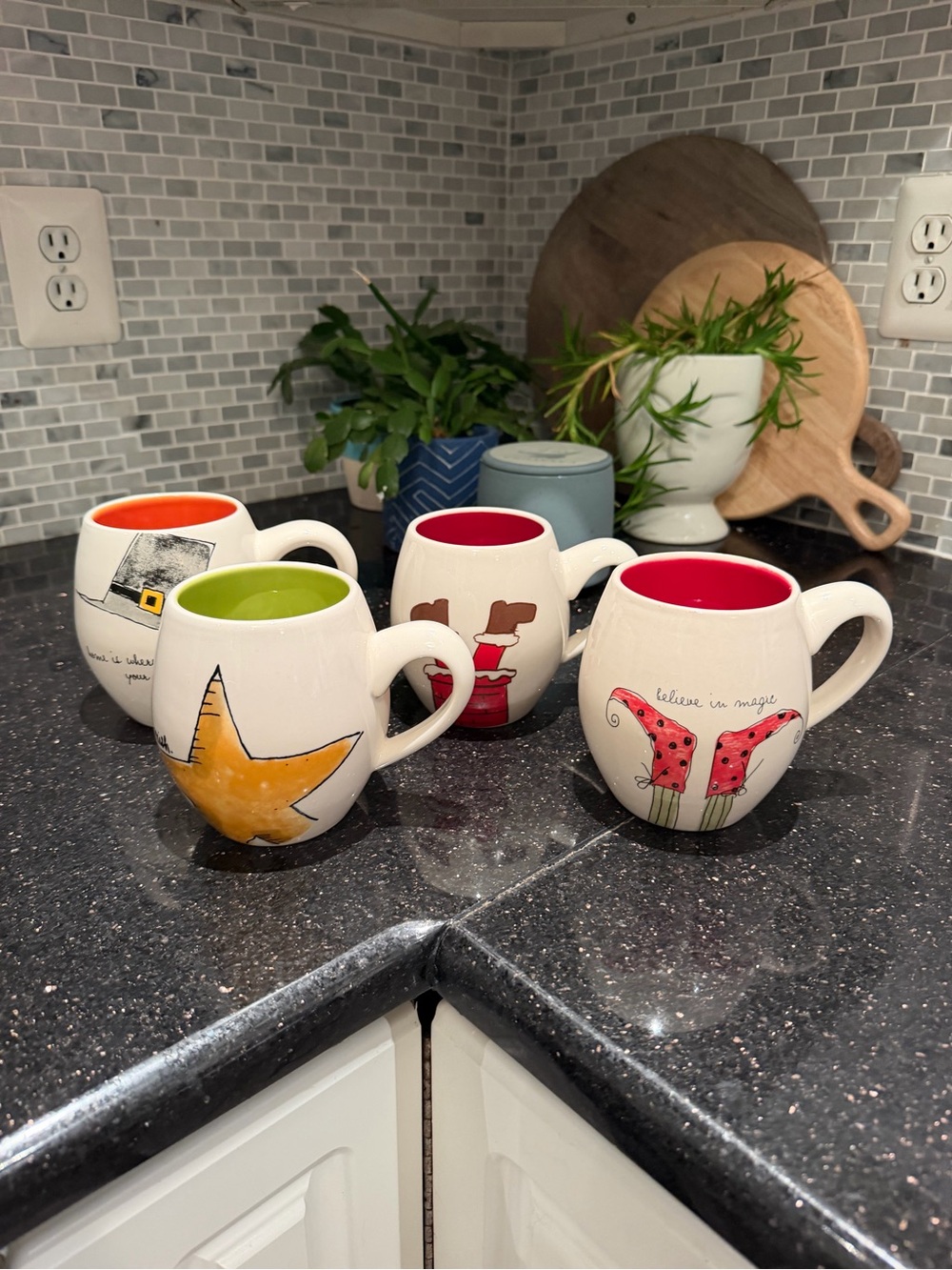 Lot of 4 Rae Dunn Magenta Holiday Mugs